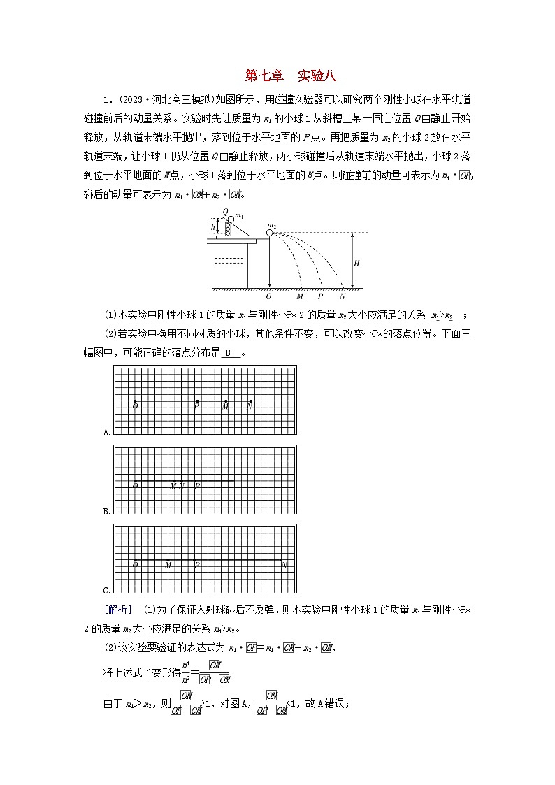 2025高考物理一轮总复习第7章动量和动量守恒定律实验8验证动量守恒定律提能训练01