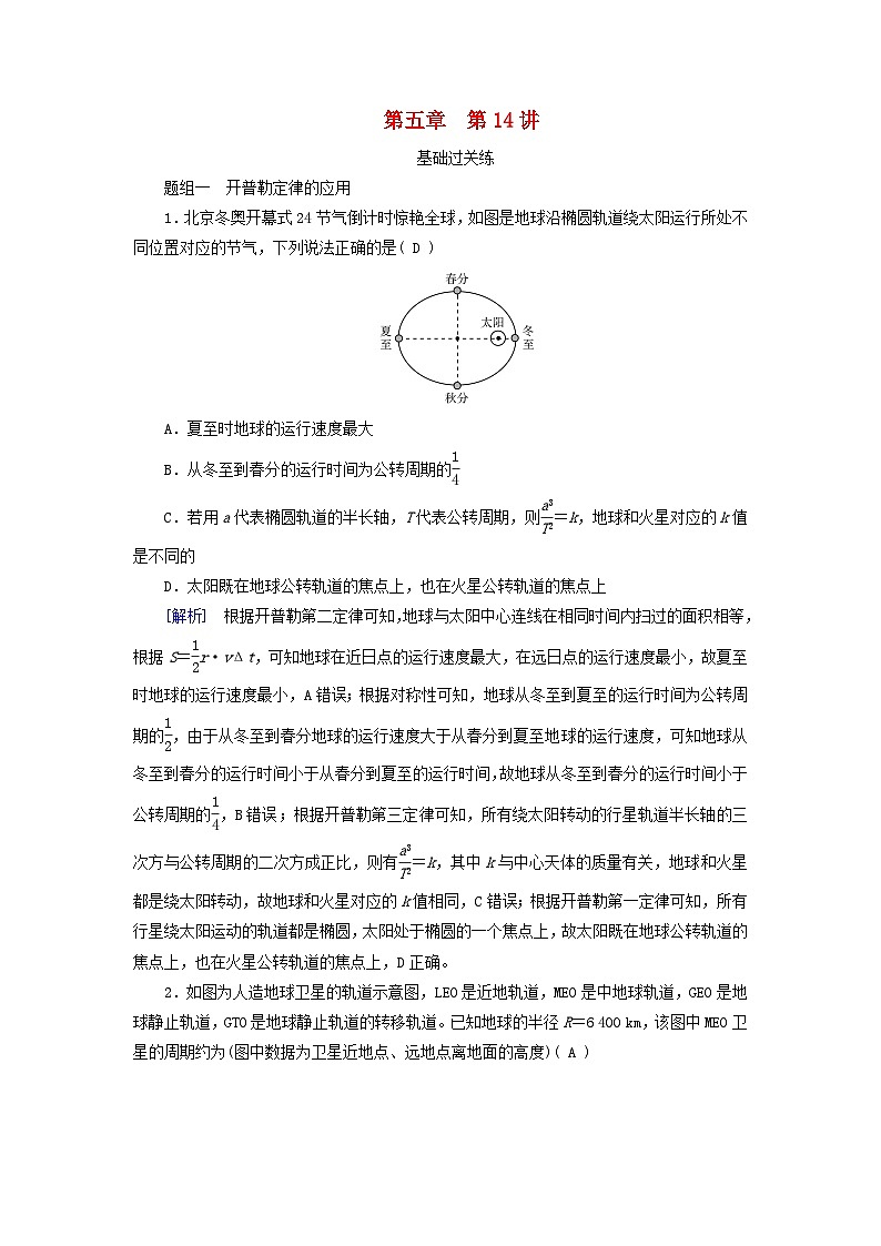 2025高考物理一轮总复习第5章万有引力与宇宙航行第14讲万有引力定律及应用相对论提能训练01
