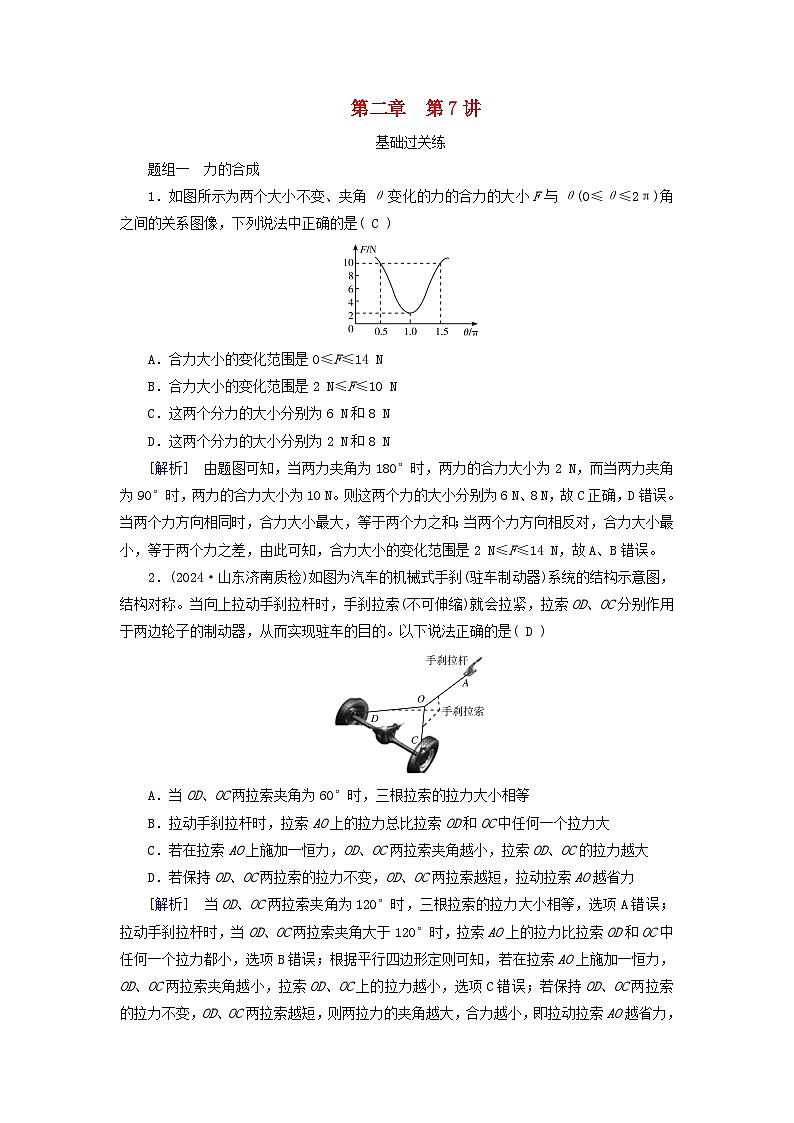 2025高考物理一轮总复习第2章相互作用第7讲力的合成与分解提能训练第1页