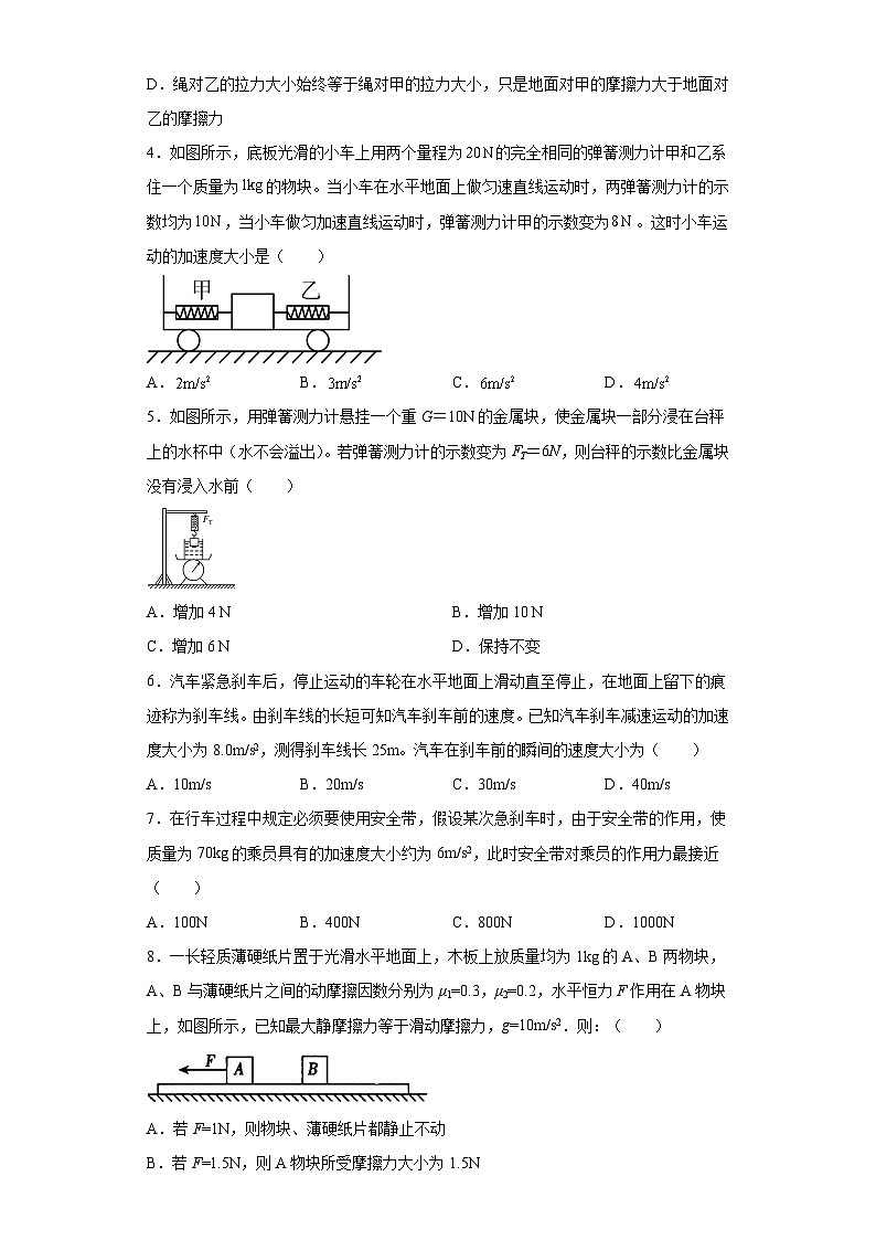 高一上学期物理人教版（2019）必修第一册第四章 运动和力的关系 章末复习与测试同步讲义第2页