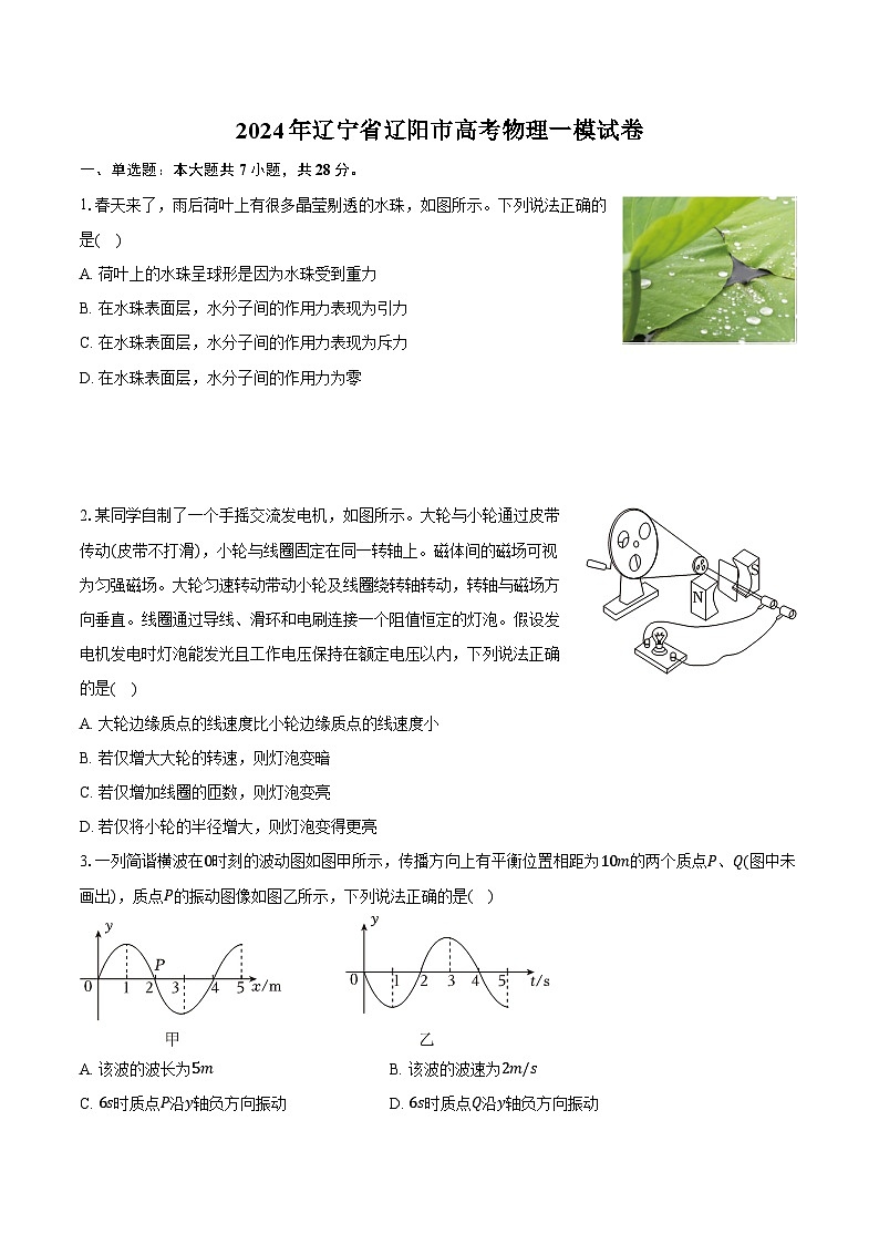 2024年辽宁省辽阳市高考物理一模试卷（含解析）01