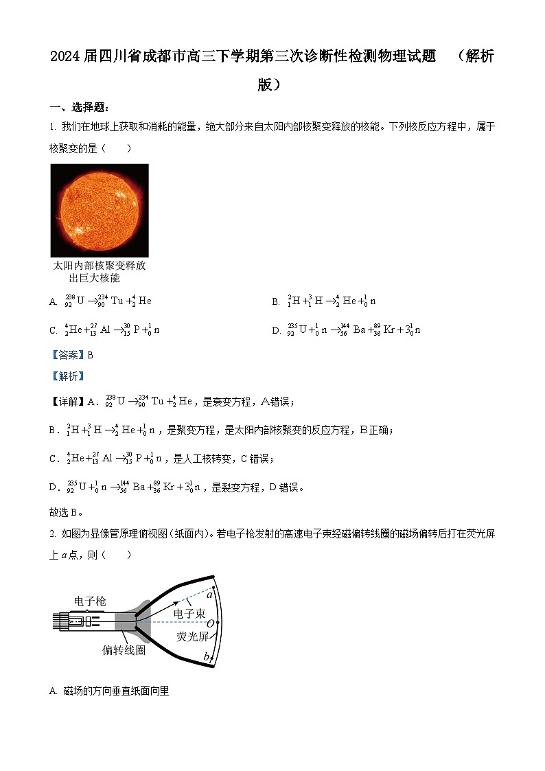 2024届四川省成都市高三下学期第三次诊断性检测物理试题  （解析版）01