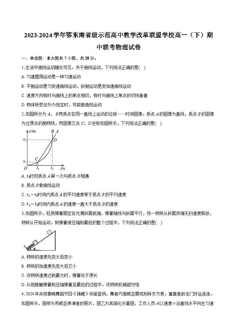 湖北省鄂东南省级示范高中教学改革联盟2023-2024学年高一下学期期中联考物理试卷第1页
