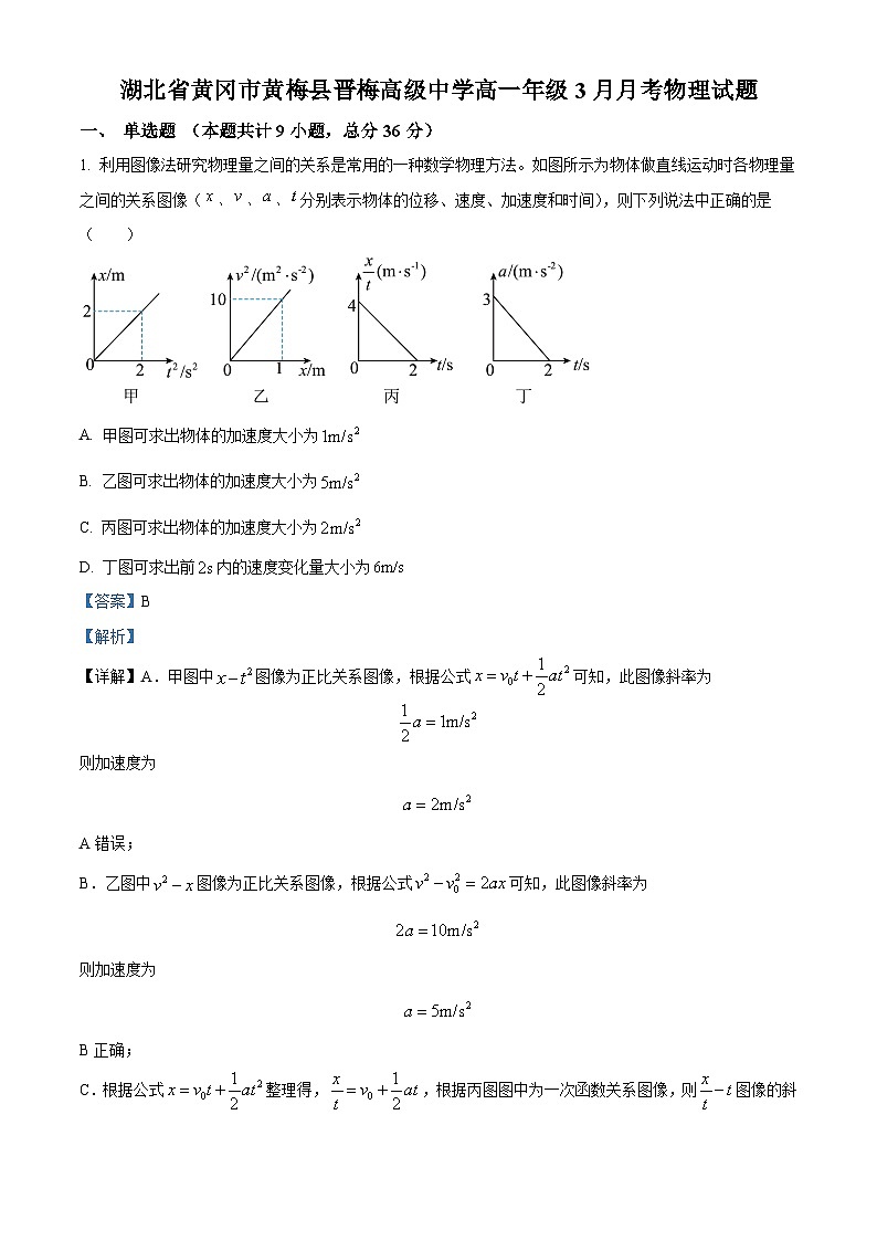 湖北省黄冈市黄梅县晋梅高级中学2023-2024学年高一下学期3月月考物理试题（解析版）第1页