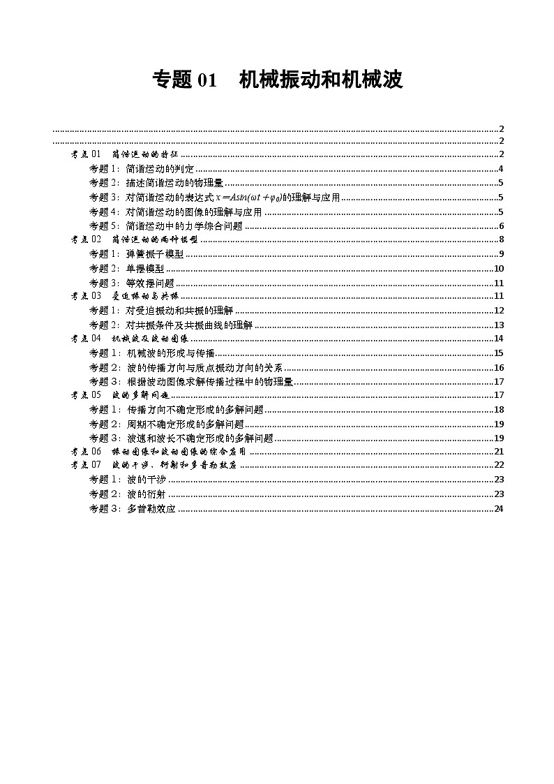 【期中复习】2023-2024学年人教版高二物理下册专题训练-专题01  机械振动和机械波.zip01