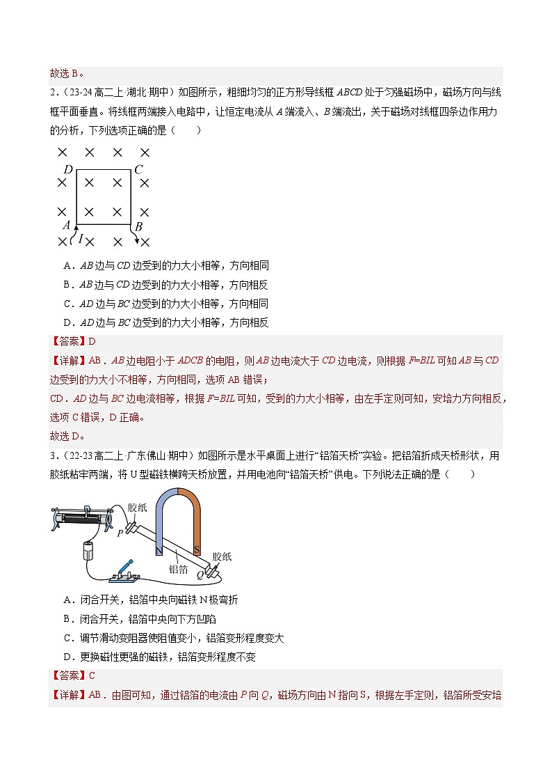 【期中模拟】2023-2024学年人教版高二物理下册预测卷03  磁场对电流、电荷的作用.zip02