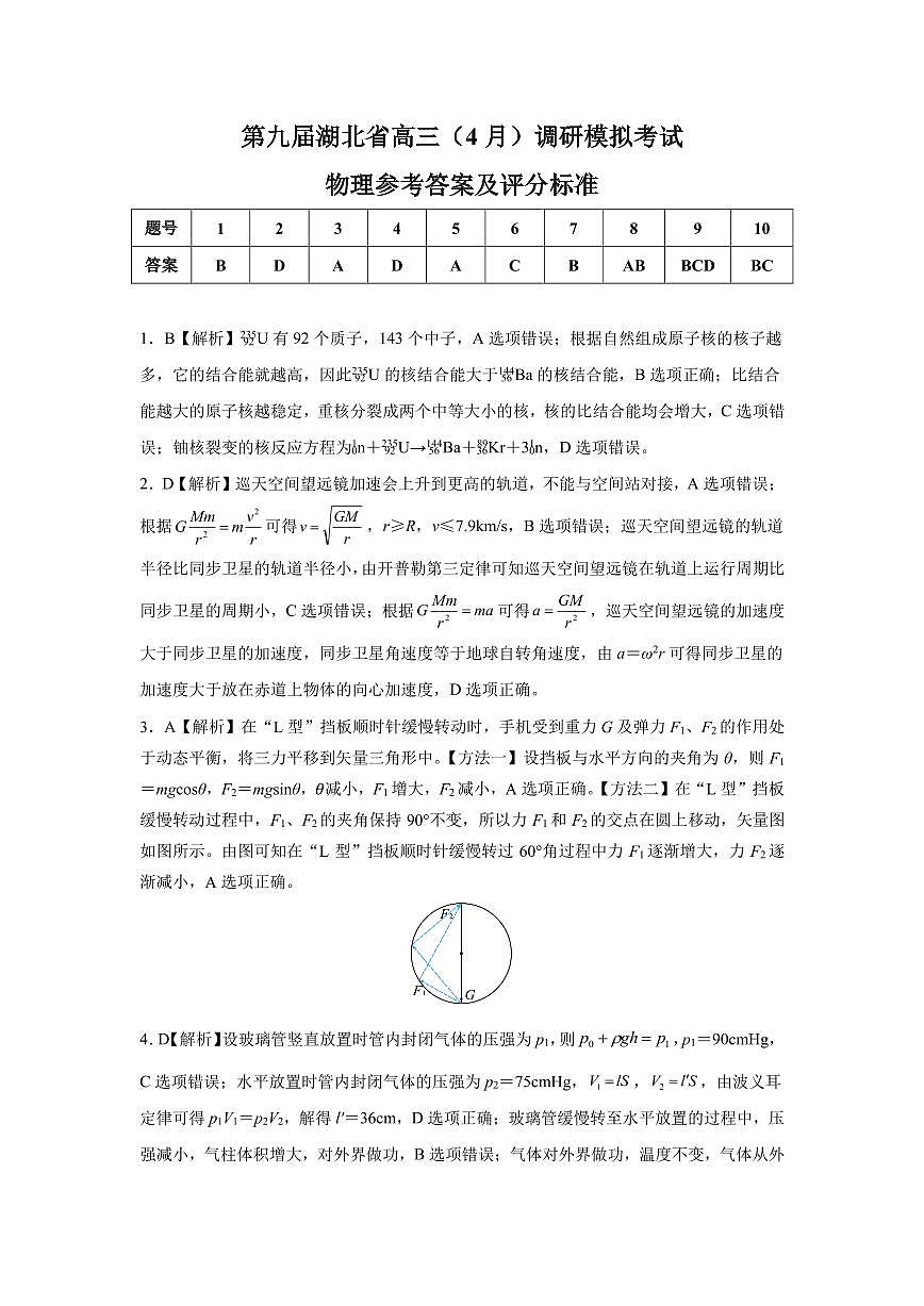 4月物理参考答案及评分标准0401第1页