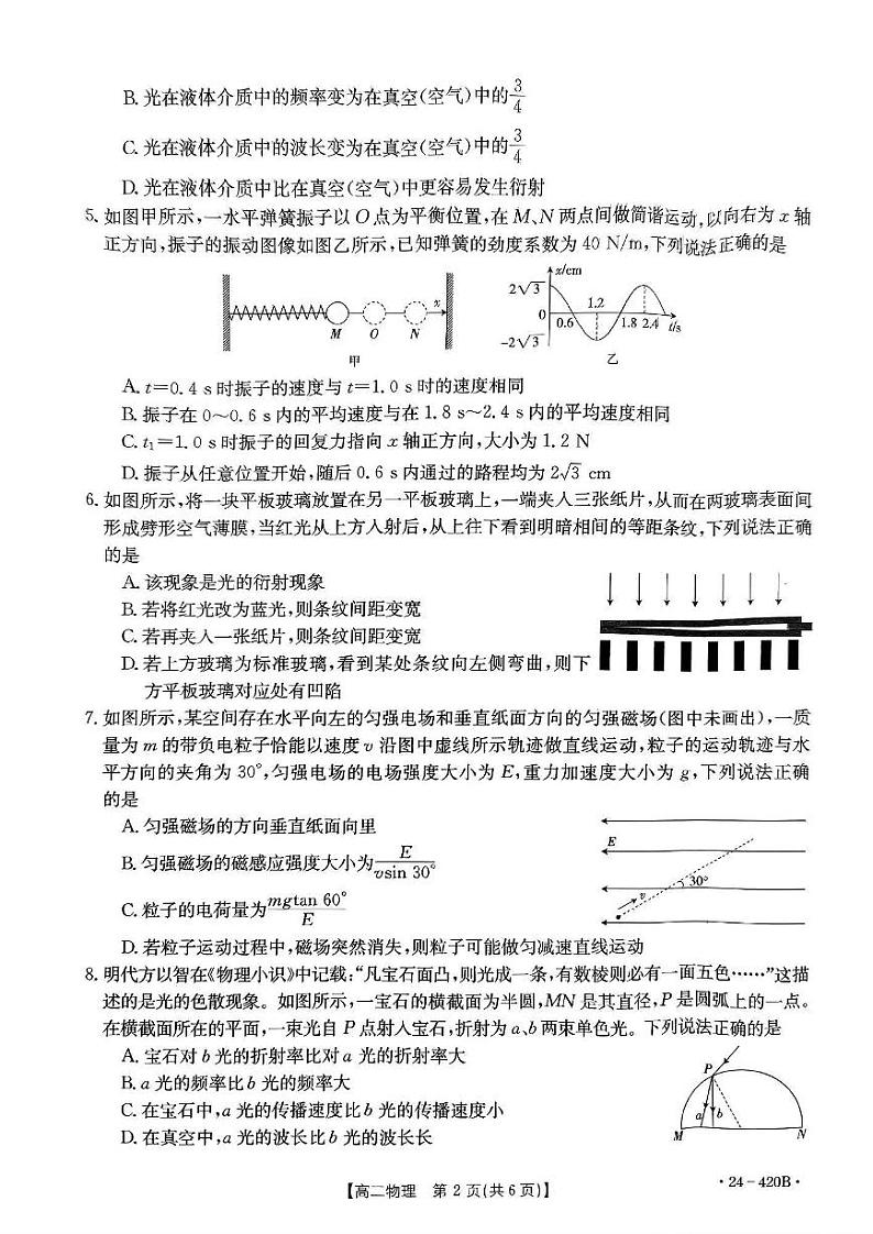 江西省赣州市十八县24校2023-2024学年高二下学期期中（金太阳420B）物理试卷含解析第2页