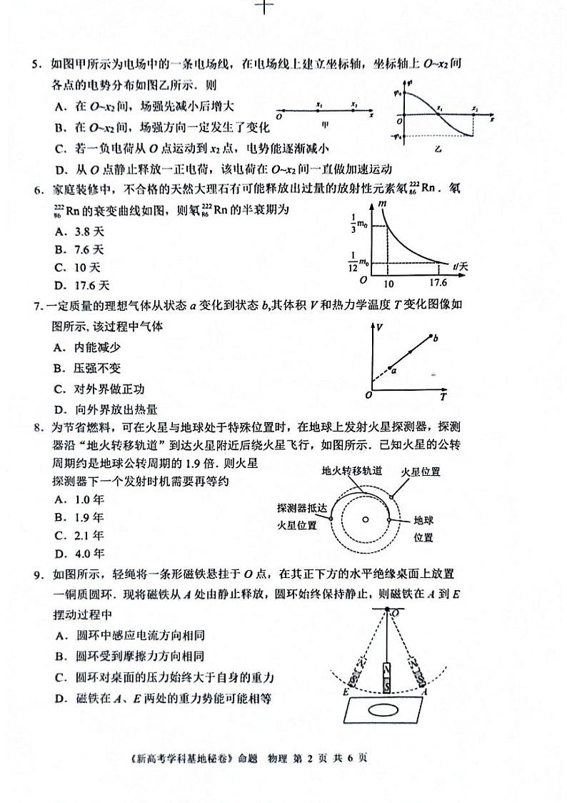 江苏省2024届新高考基地学校第五次大联考物理试题第2页
