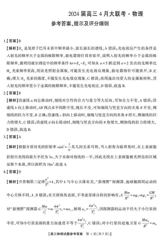 湖南省天壹名校联盟2024届高三下学期4月大联考物理试题01