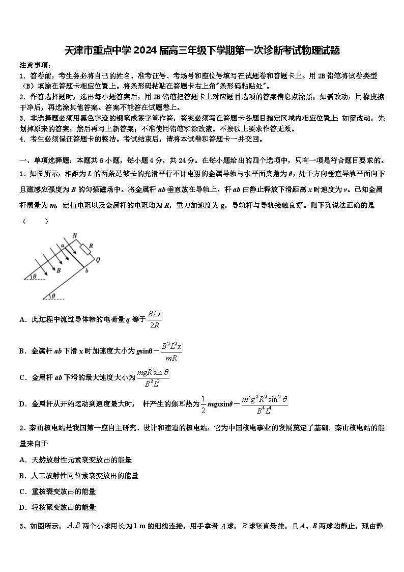 天津市重点中学2024届高三年级下学期第一次诊断考试物理试题01