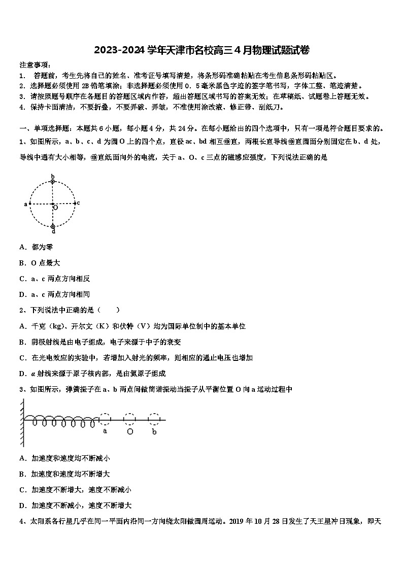 2023-2024学年天津市名校高三4月物理试题试卷第1页