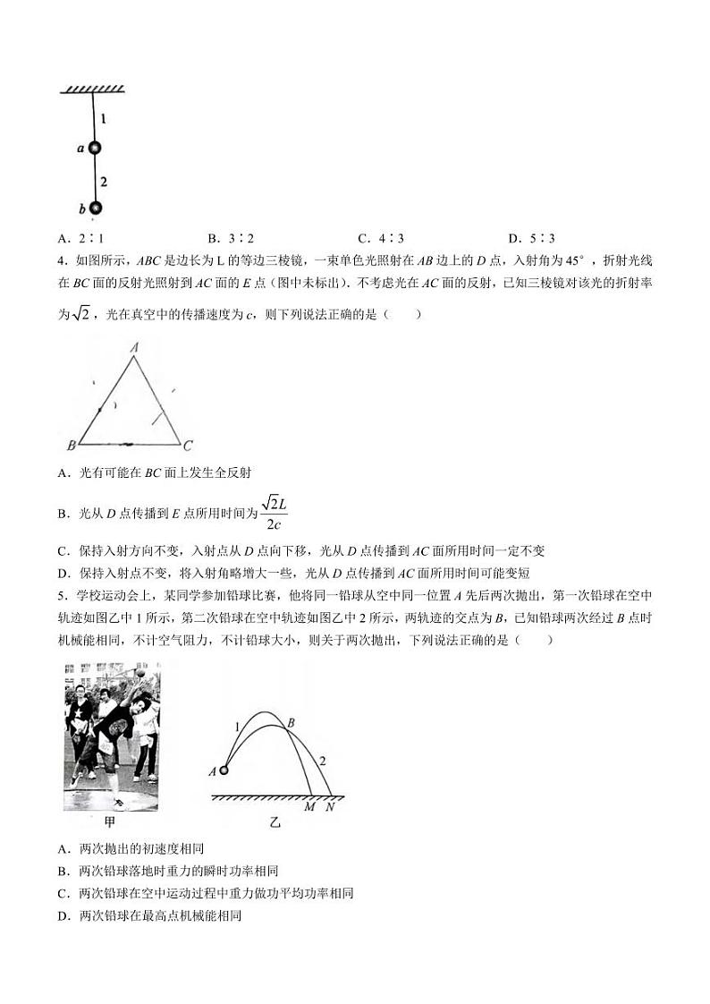 2024届河北金科大联考高三下学期4月质检（二模）物理试卷+答案第2页