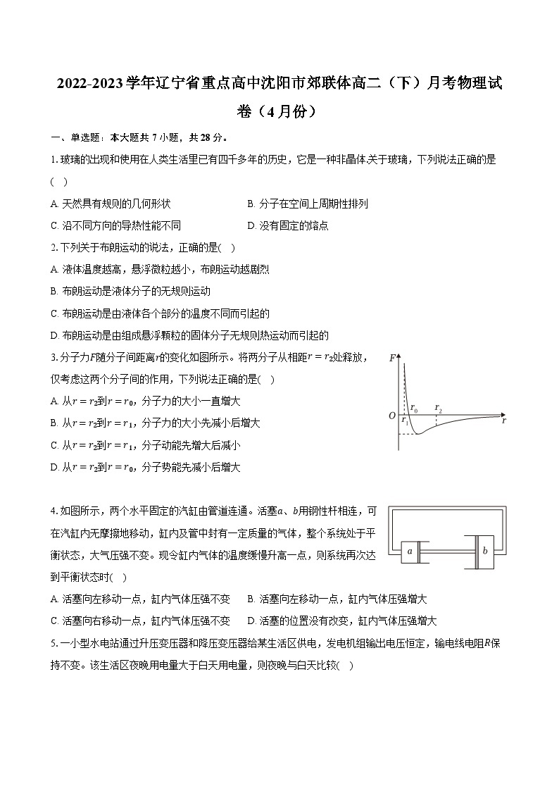 2022-2023学年辽宁省重点高中沈阳市郊联体高二（下）月考物理试卷（4月份）（含解析）01