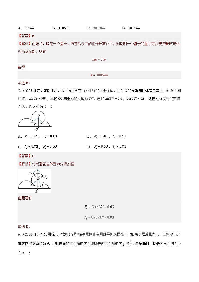 专题05 受力分析和共点力的平衡（一）- 十年（2014-2023）高考物理真题分项汇编（全国通用）03