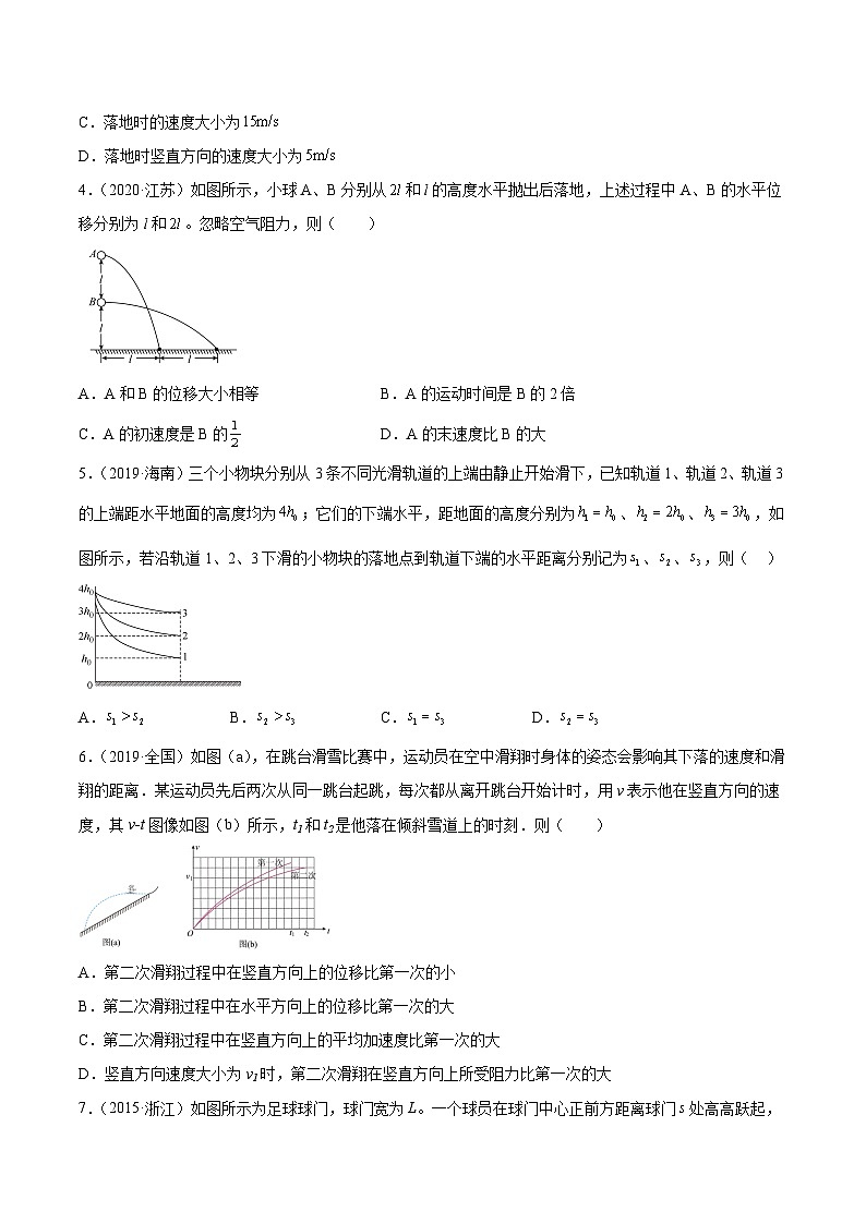 专题13 抛体运动（二）- 十年（2014-2023）高考物理真题分项汇编（全国通用）02