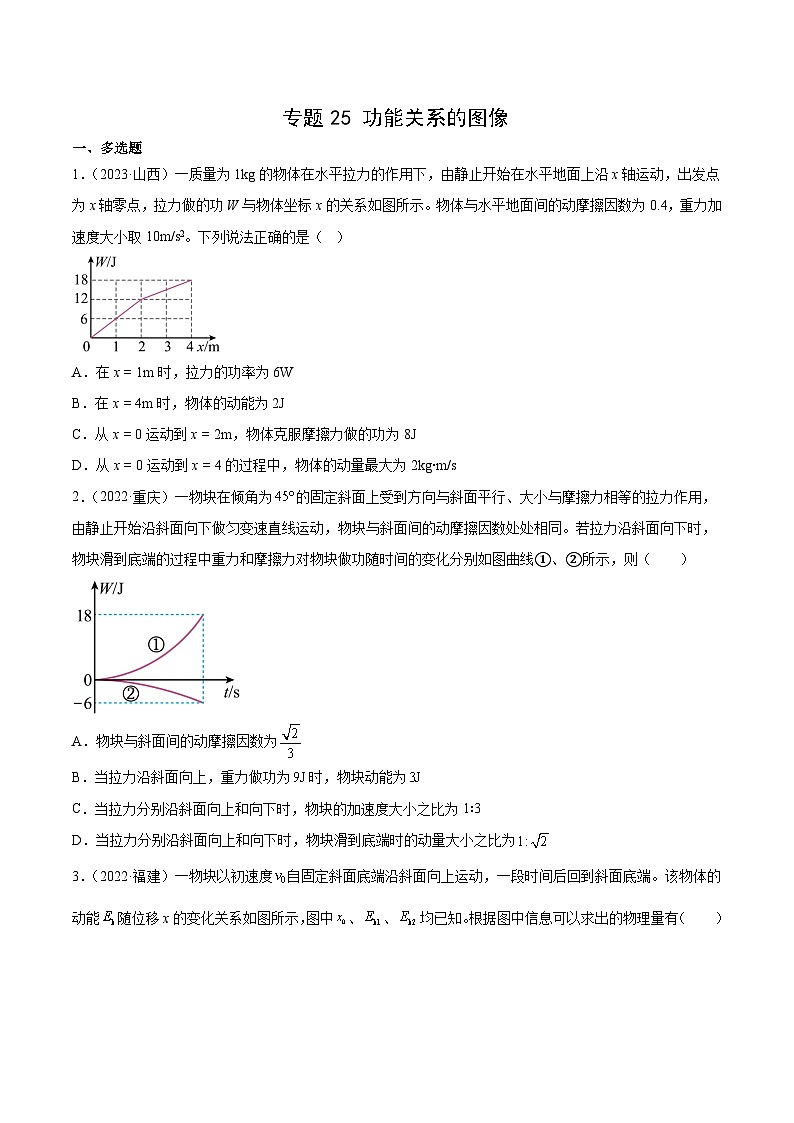 专题25 功能关系的图像- 十年（2014-2023）高考物理真题分项汇编（全国通用）01