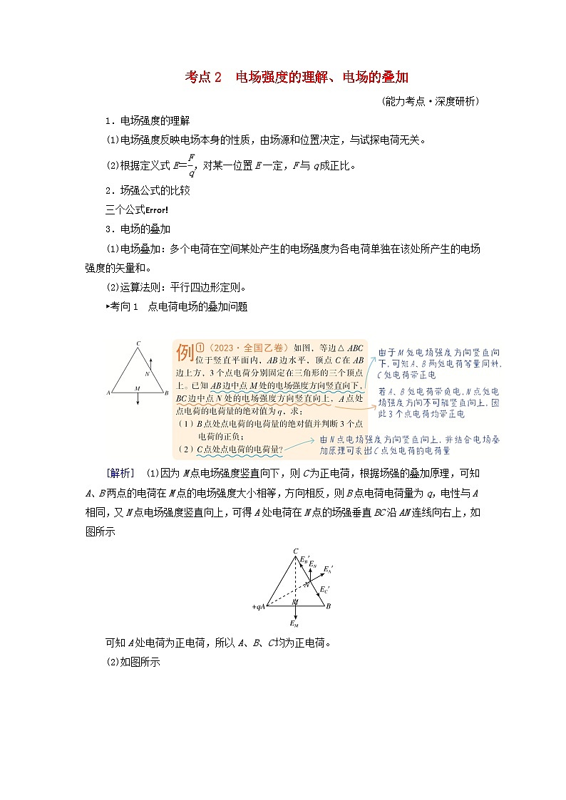 2025高考物理一轮考点突破训练第9章静电场第22讲电场力的性质考点2电场强度的理解电场的叠加第1页