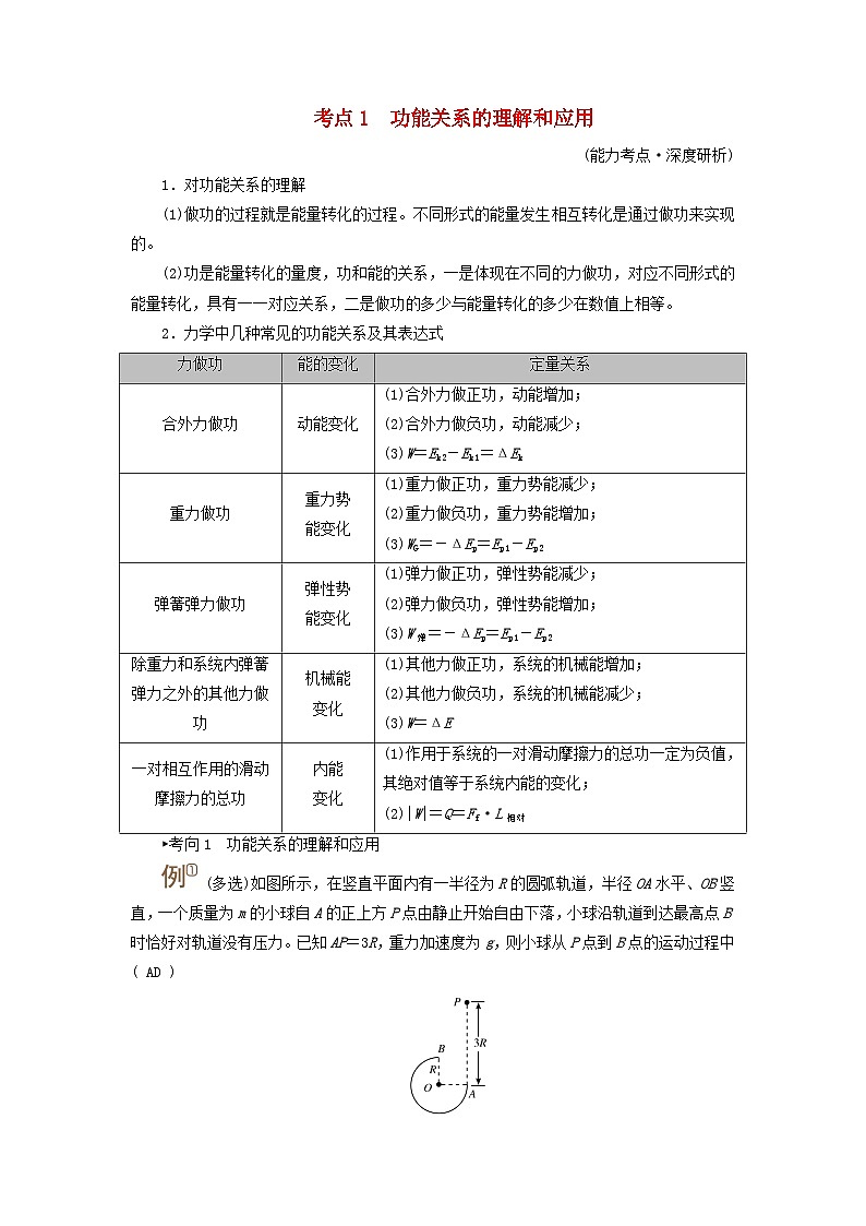 2025高考物理一轮考点突破训练第6章机械能专题强化7功能关系能量守恒定律考点1功能关系的理解和应用01