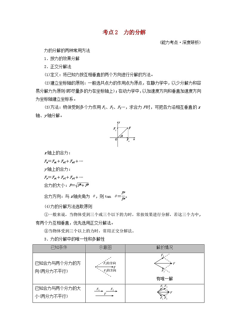 2025高考物理一轮考点突破训练第2章相互作用第7讲力的合成与分解考点2力的分解01