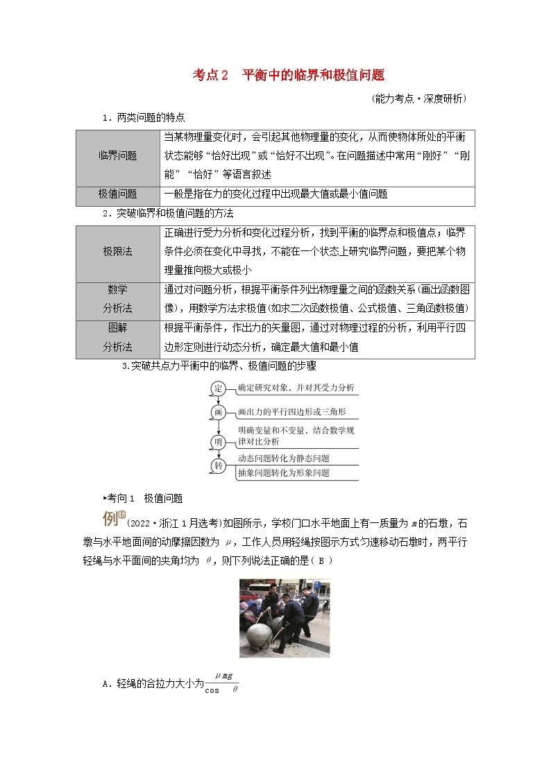 2025高考物理一轮考点突破训练第2章相互作用专题强化2动态平衡问题平衡中的临界和极值问题考点2平衡中的临界和极值问题01