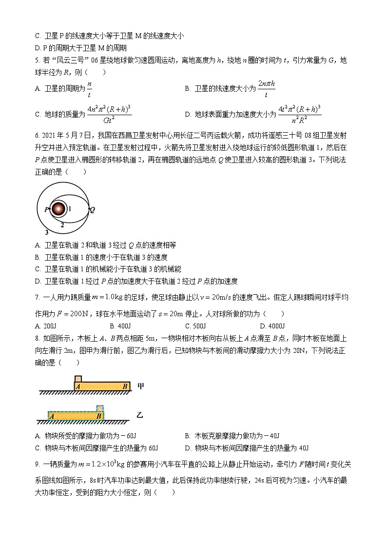 江苏省连云港高级中学2023-2024学年高一下学期期中考试物理试卷(无答案)02