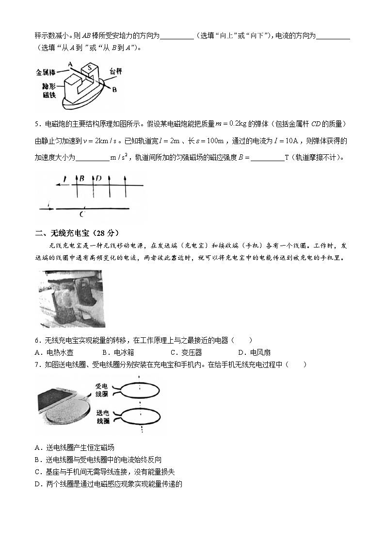 上海市同济大学第二附属中学2023-2024学年高二下学期期中考试物理试卷（等级）(无答案)02