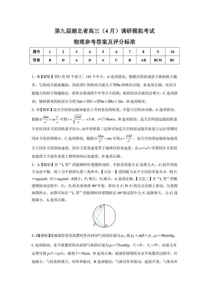 4月物理参考答案及评分标准第1页