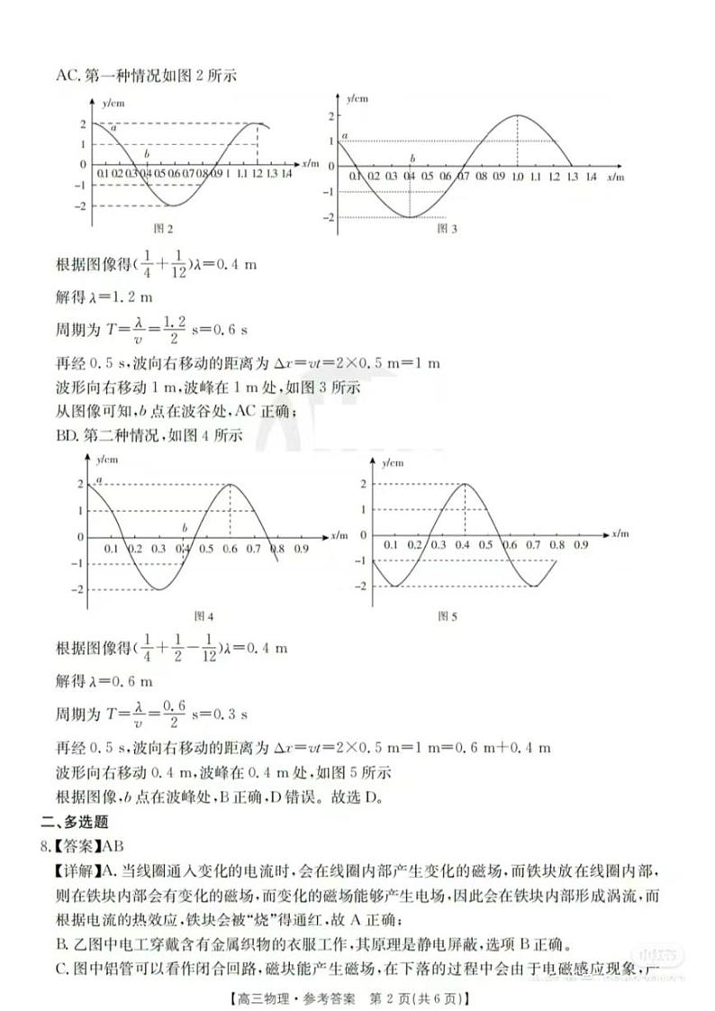 广西壮族自治区2024年4月多市（梧州、玉林、贺州等）高三年级下学期模拟联考考试物理试卷答案第2页