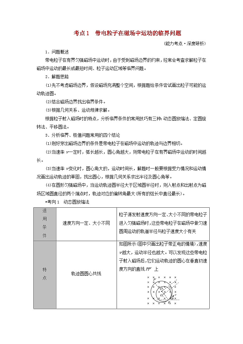 2025版高考物理一轮总复习考点突破训练题第11章磁场专题强化14带电粒子在磁场中运动的临界问题与多解问题考点1带电粒子在磁场中运动的临界问题01