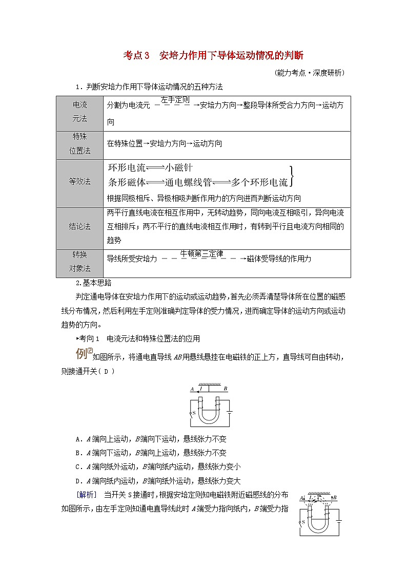 2025版高考物理一轮总复习考点突破训练题第11章磁场第27讲磁场的描述与磁吃电流的作用考点3安培力作用下导体运动情况的判断第1页