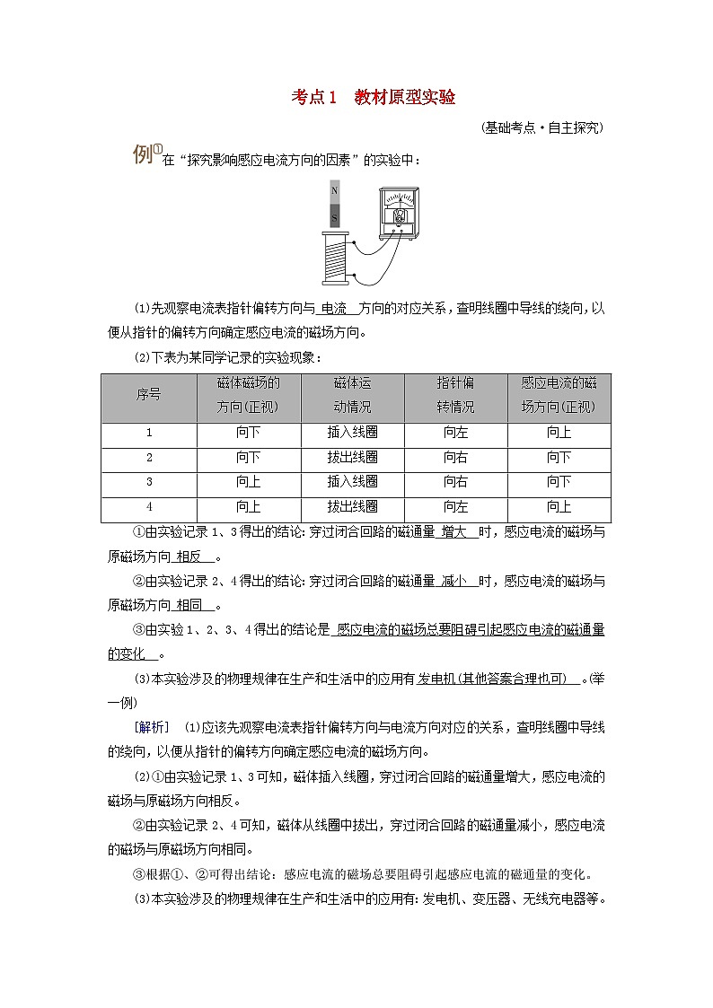 2025版高考物理一轮总复习考点突破训练题第12章电磁感应实验14探究影响感应电流方向的因素考点1教材原型实验第1页