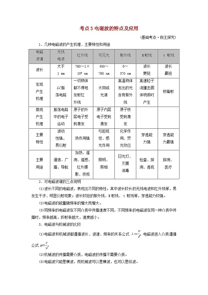 2025版高考物理一轮总复习考点突破训练题第13章交变电流电磁振荡和电磁波传感器第33讲电磁振荡与电磁波考点3电磁波的特点及应用01