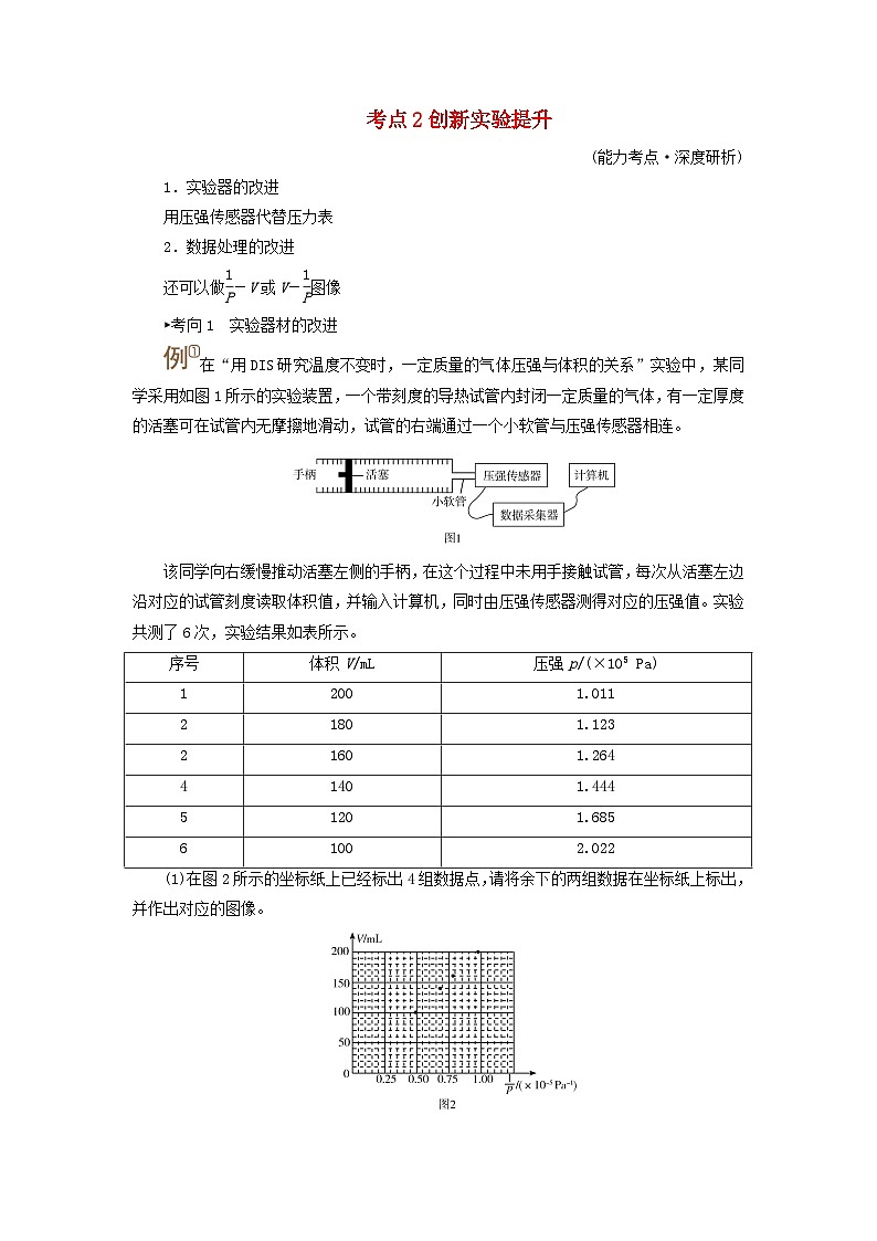 2025版高考物理一轮总复习考点突破训练题第15章热学实验20探究等温情况下一定质量气体压强与体积的关系考点2创新实验提升第1页