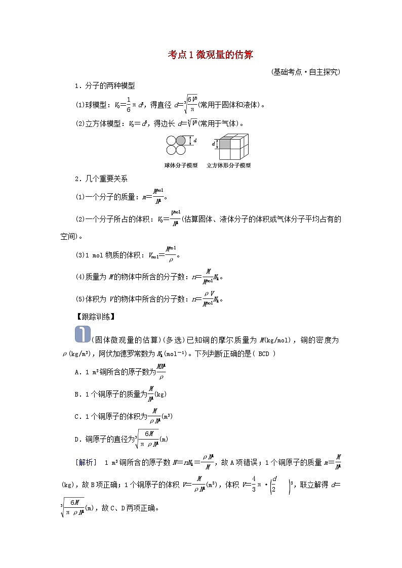 2025版高考物理一轮总复习考点突破训练题第15章热学第36讲分子动理论考点1微观量的估算第1页