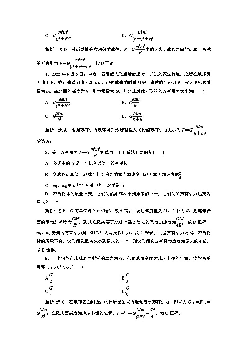 人教版高中物理必修第二册课时跟踪检测（十一）万有引力定律含答案02