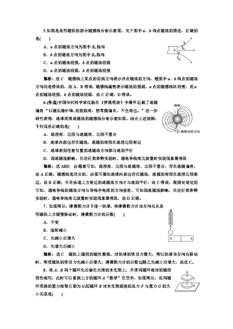 人教版高中物理必修第三册课时跟踪检测(二十二)磁场磁感线含答案第2页