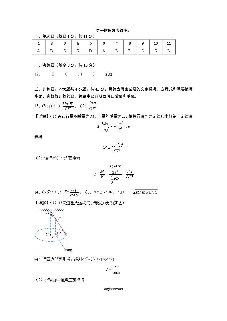 高一物理参考答案第1页