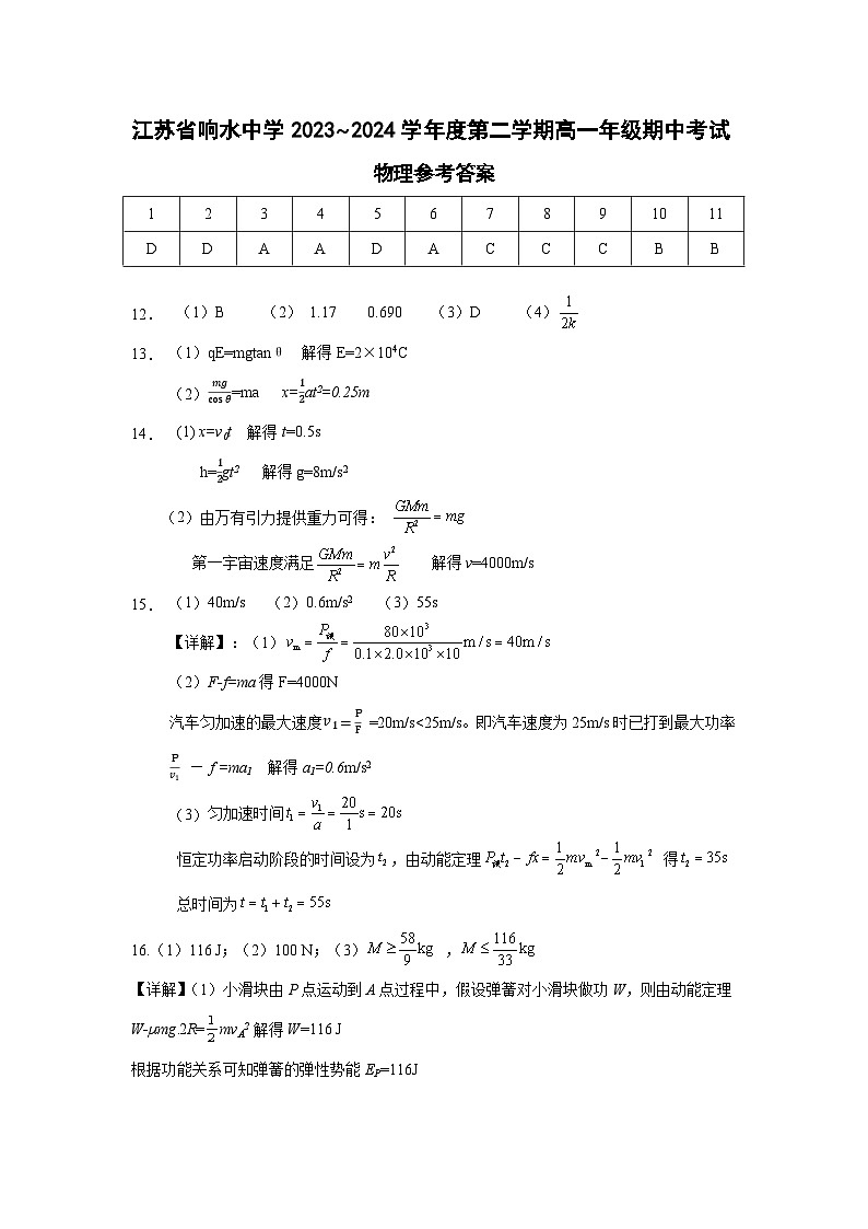 高一物理选修答案第1页