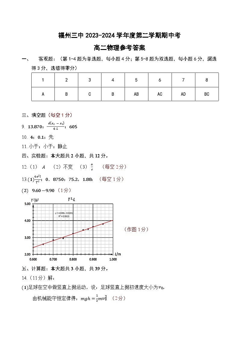 福建省福州第三中学2023-2024学年高二下学期4月期中物理试题01