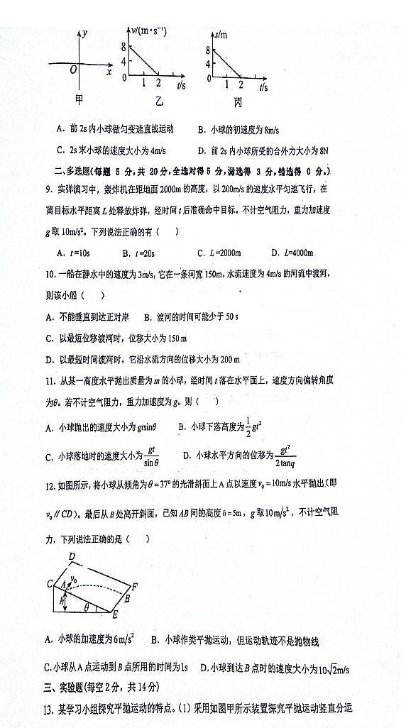 湖南省衡阳市耒阳市正源学校2023-2024学年高一下学期4月月考物理试题02
