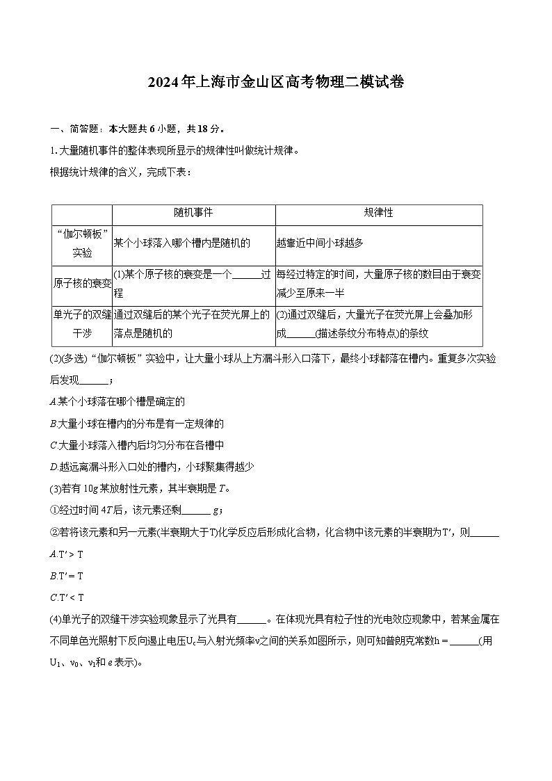 2024年上海市金山区高考物理二模试卷(含详细答案解析)第1页
