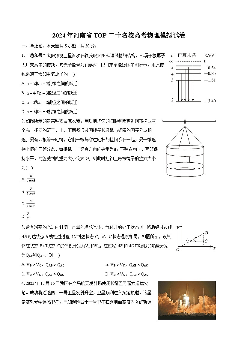 2024年河南省TOP二十名校高考物理模拟试卷(含详细答案解析)第1页