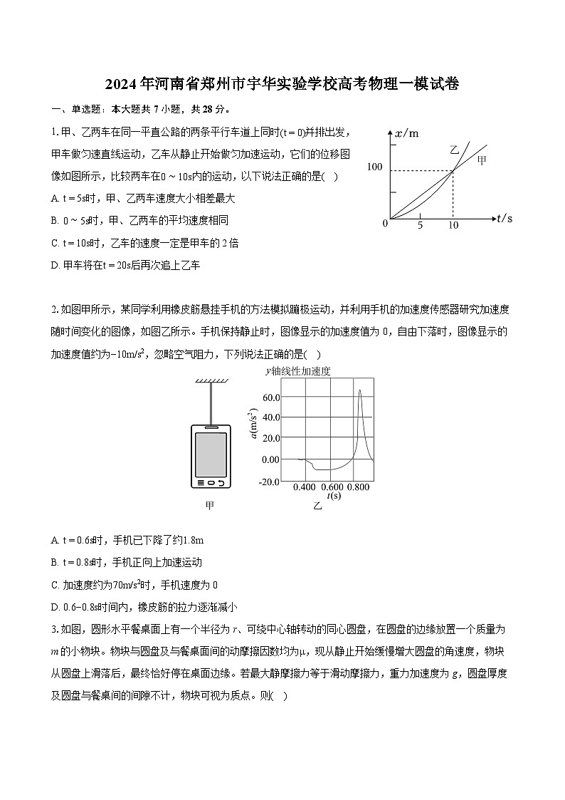 2024年河南省郑州市宇华实验学校高考物理一模试卷(含详细答案解析)第1页