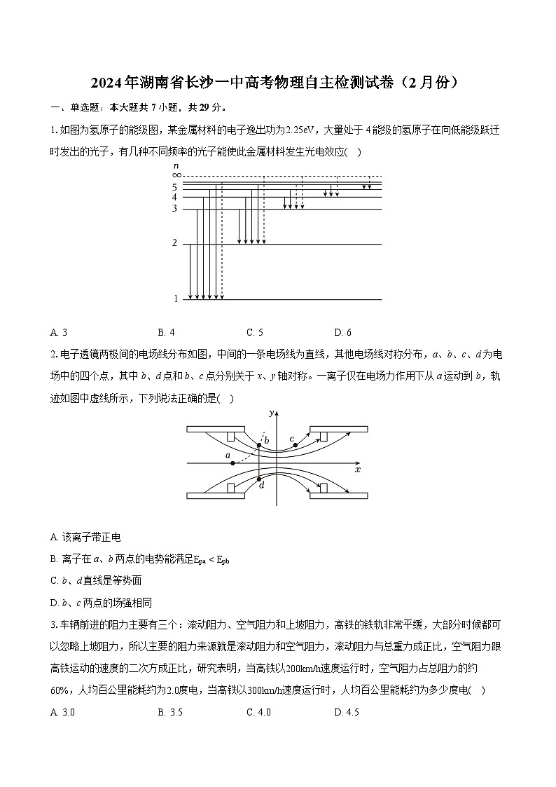 2024年湖南省长沙一中高考物理自主检测试卷（2月份）第1页
