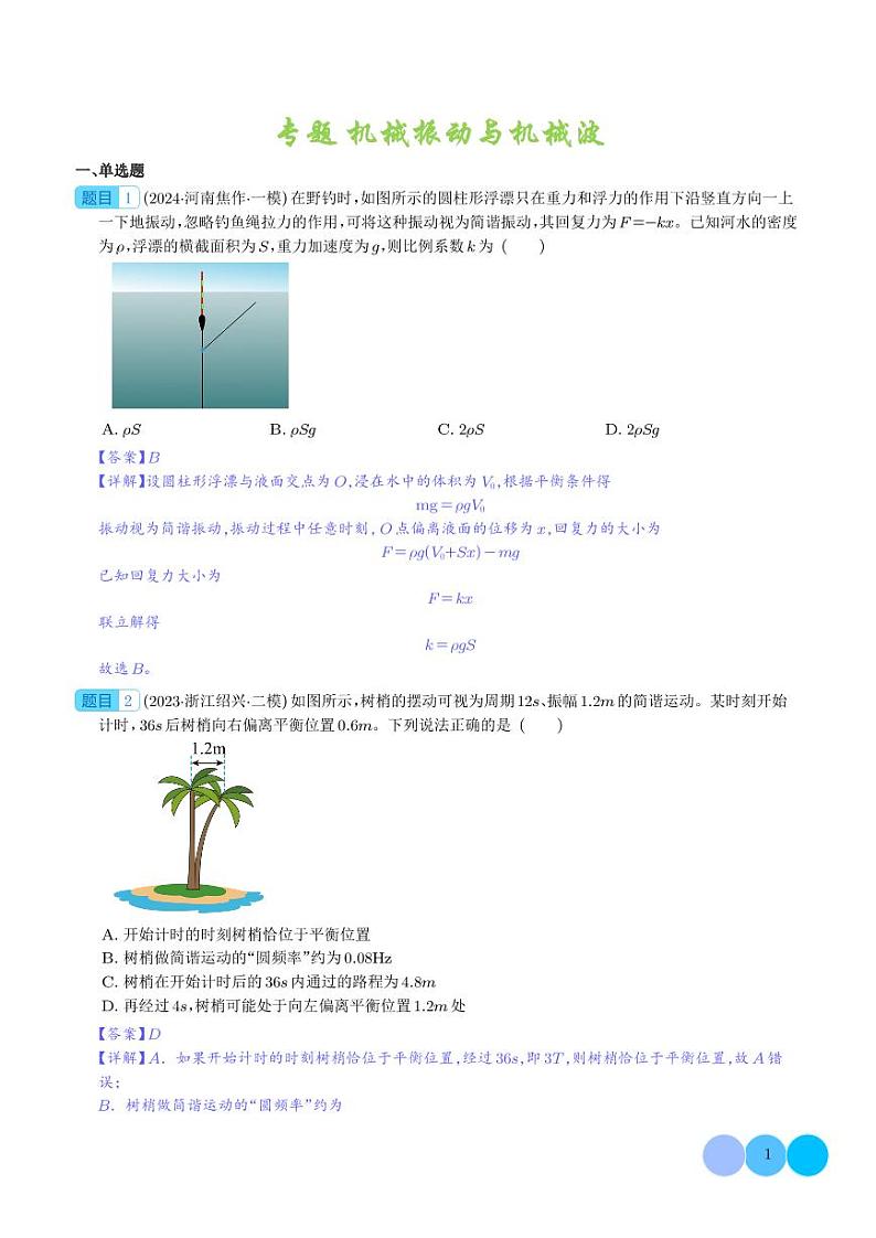 机械振动与机械波 --2024届新高考物理冲刺专项训练（解析版）第1页
