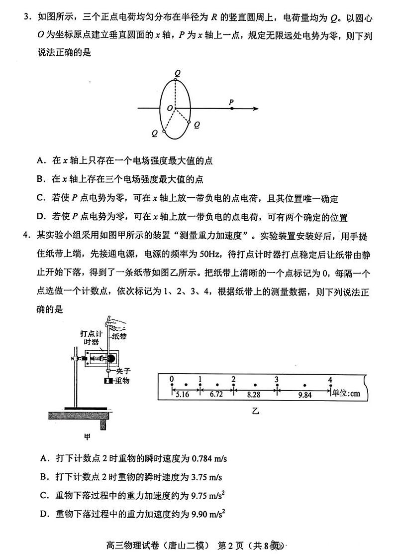 唐山二模物理试题第2页