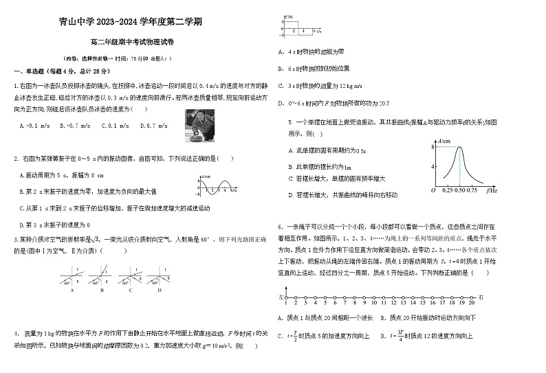 安徽省六安市金寨县青山中学2023-2024学年高二下学期期中考试物理试题第1页