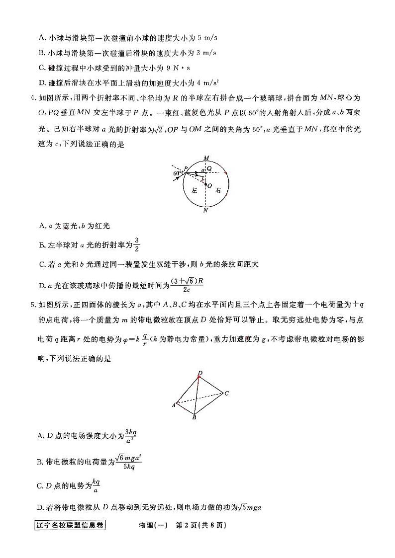 辽宁省名校联盟2024届高考模拟信息物理试卷（一）第2页