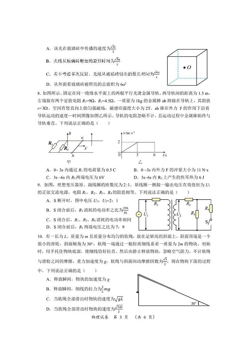 2024年湖南省高三下学期一轮复习总结性考试物理第3页